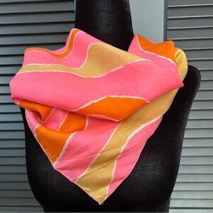 Scarves by Vera Vintage Vibrant Pink and Orange Square Scarf, 100% Silk